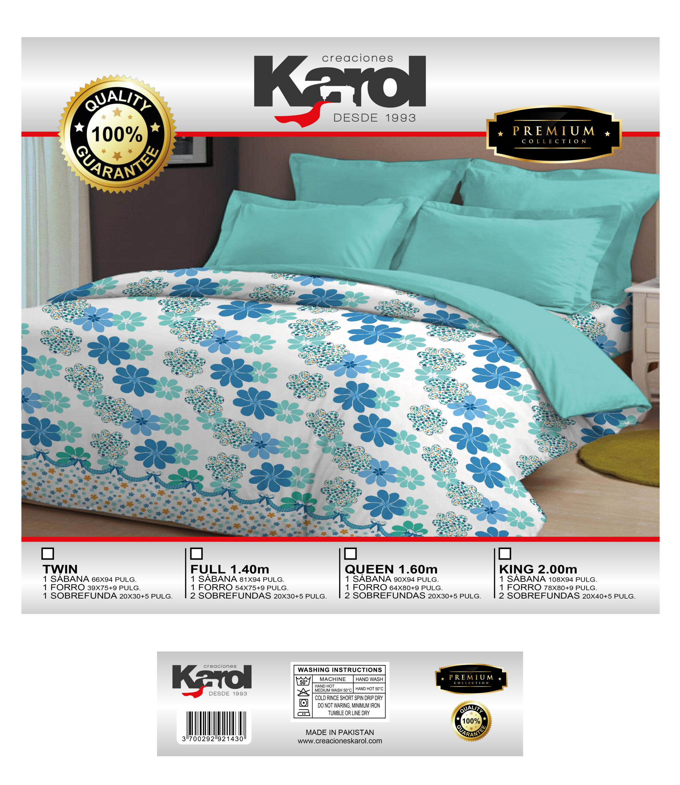 Juego de sábana - Floreado celeste